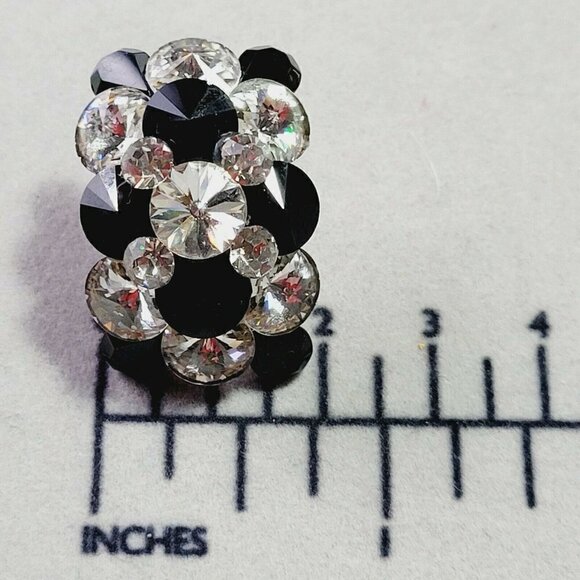 Super Bling Rhinestone Rivoli Earrings Artisan Made Crystal & Black Post Back - Picture 9 of 9